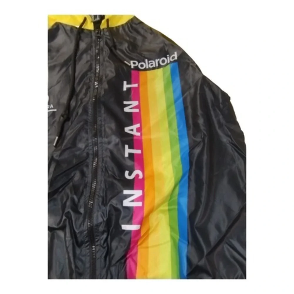 Polaroid Womens Colorblock Hooded Windbreaker Jacket Yellow Black Womens‎ Medium
